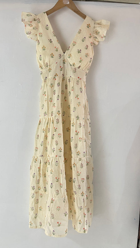 Vintage V Neck Design Midi Dress
